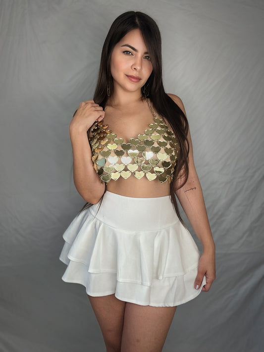 Tiered Ruffle Skort (White)