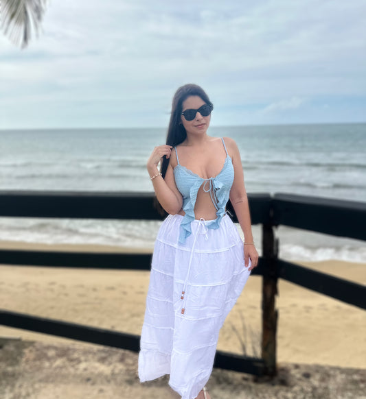 Sky Blue Ruffle Tie-Front Top