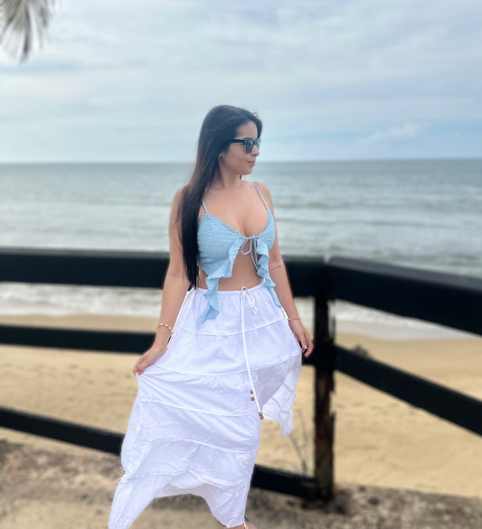 Sky Blue Ruffle Tie-Front Top